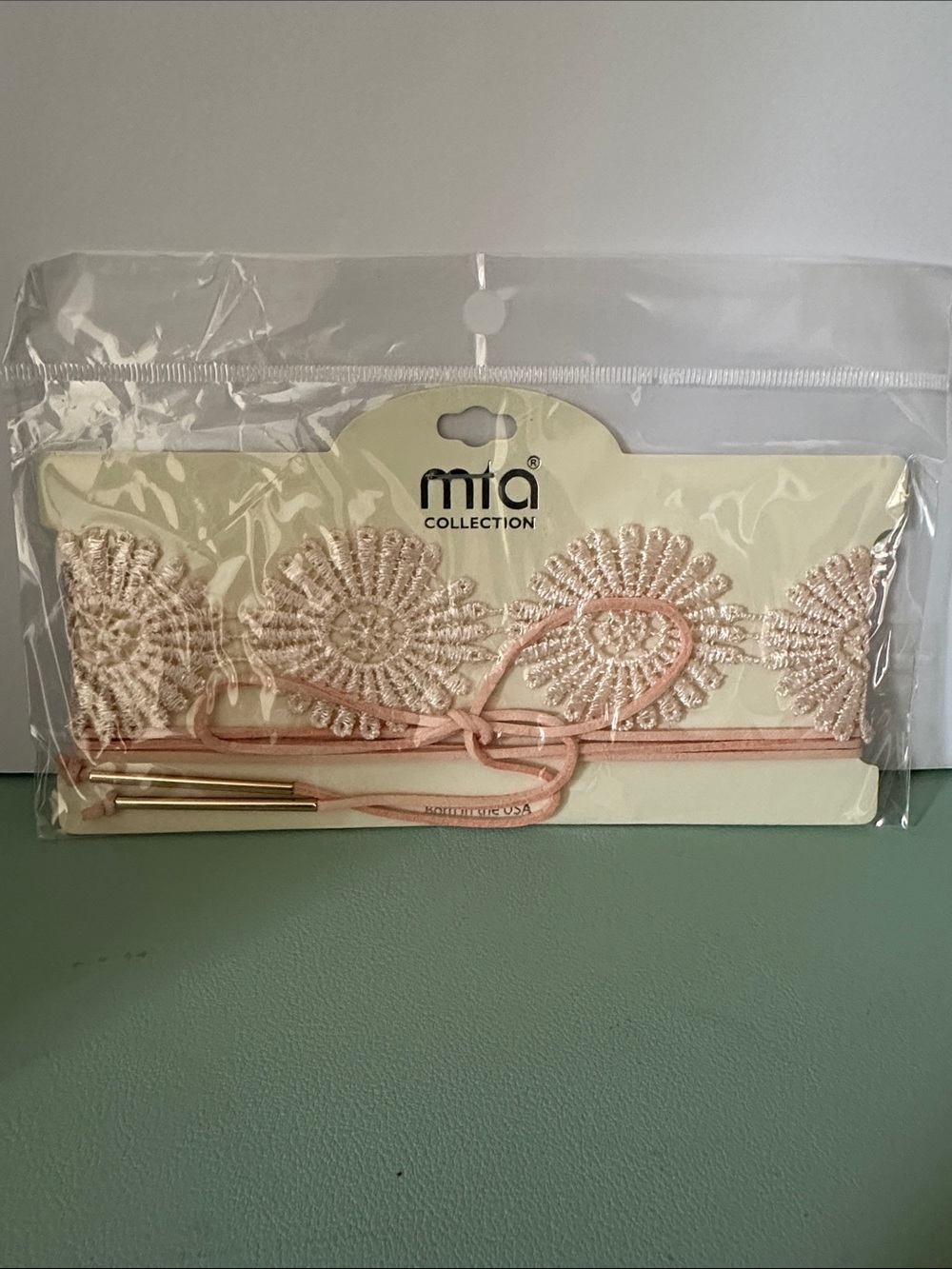 MIA Pink Crochet Floral Tie Belt with Gold-Tip Accents
